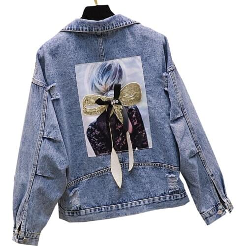 Autumn short jacket Womens overcoats 2020 spring new Hong Kong style student all-match ripped patch denim jackets Womens tops