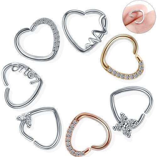 1PC Copper Heart Shape Nose Piercings Daith Piercings Septum Ear Cartilage Piercings Conch Piercings Labret Rings Body Jewelry