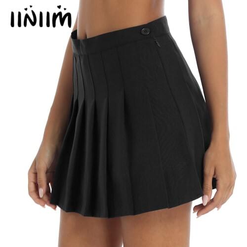New Womens Femme Casual Solid Color High Waist Pleated A-Line Miniskirts with Lining Shorts School Girls Uniform Tennis Skirts