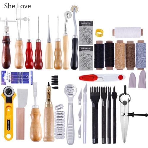Chzimade 37Pcs/lot Leather Craft Tools Set Kit Handmade Sewing Stitching Carving Cutting Leathercraft Tools