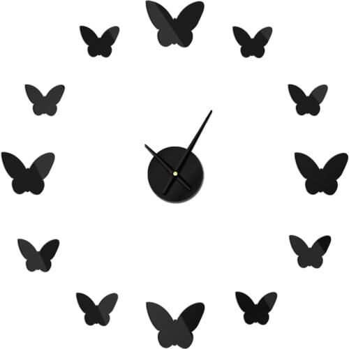 1Piece DIY Butterflies Family 3D Mirror Large Numer Wall Clock Sticker Frameless DIY Giant Wall Clock Simple Modern Watch Decor