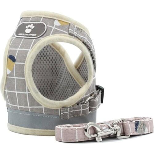 Nylon Dog Harness And Leash Set For Small Dogs Reflective Cat Pets Harnesses Plaid Style 120cm Leash Dog Accessories