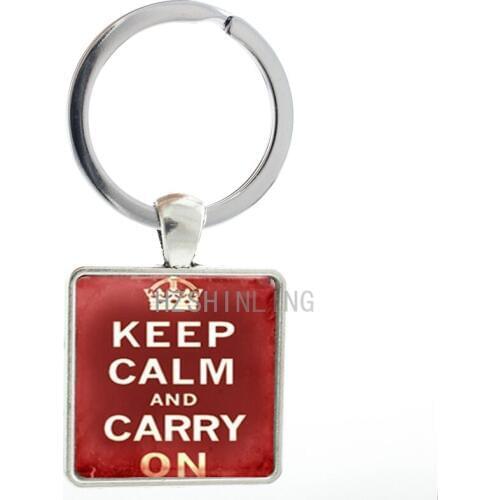 Fashion 2016 new men women keychain Keep Calm and Carry On keyring trendy deep red pture pendant key chain ring holder AA98