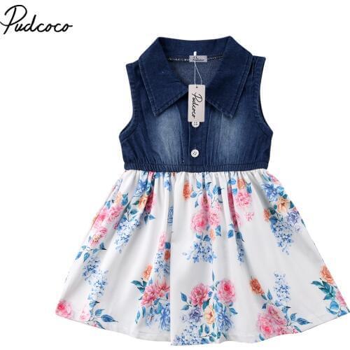 2018 Brand New Toddler Infant Baby Girl Kids Toddler Summer Denim Jeans Tutu Short Mini Dress Sleeveless Sunsress Outfits 1-6T