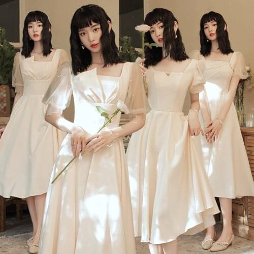 New Champagne Bridesmaid Dresses Vintage with Sleeves A-Line Wedding Party Dresses 2022 Formal Gowns Formal Occasion Dresses