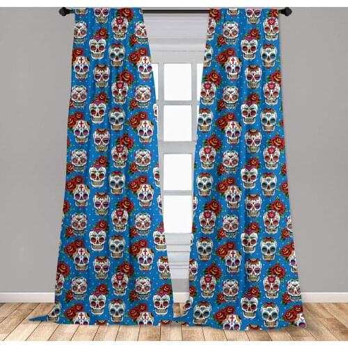 Sugar Skull Window Curtains Pattern Skulls and Roses in Floral Mexican Style Ornaments Print Curtain with Rod Pocket
