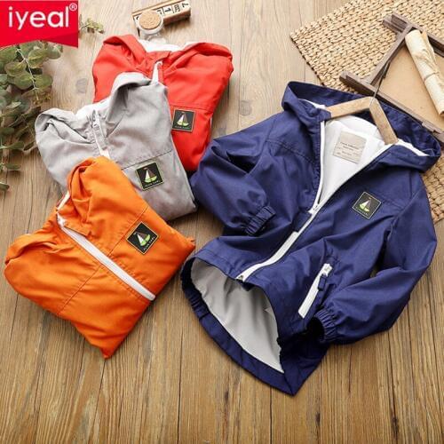 IYEAL Autumn Boys Jacket Hooded Trench Zip Lightweight Kids rain Coat Windbreaker Children Jacket with Mesh Liner for 4-12 Y