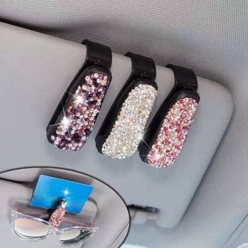 Portable Rhinestone Diamond Decoration Clip Car Sun Visor Glasses Bracket Bill Clip Sunglasses Eyeglasses Car Interior Accessory