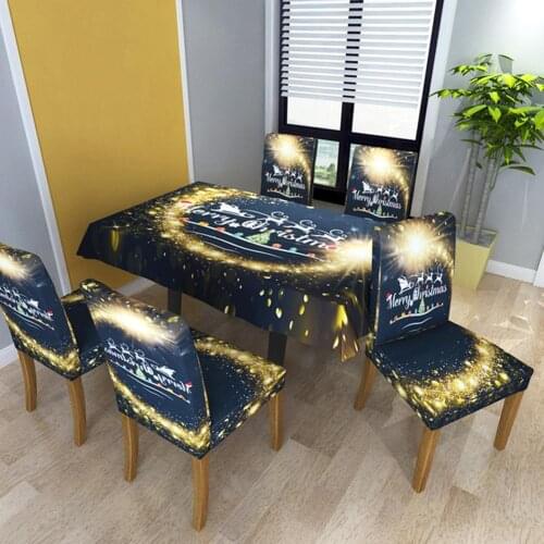 Merry Christmas Removable Stretchy Chair Cover Waterproof Polyester Table Mat Tablecloth Xmas Dining Table Decoration