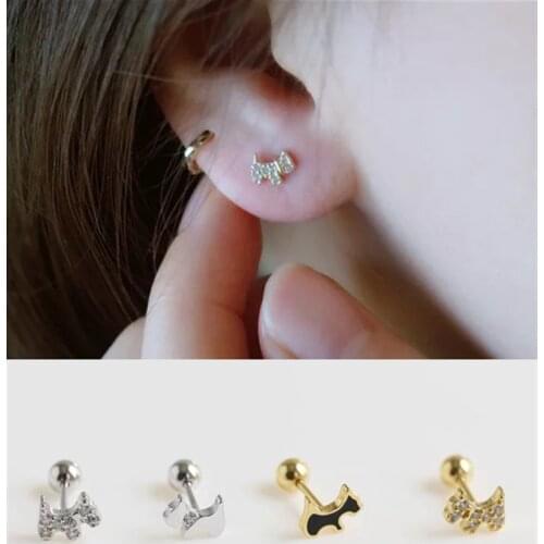 925 Sterling Silver Earring Simple Zircon Screw Cute Dog Stud Earring Ear Ring Ear Bone Nail Fashion Personality Female Ear Jewe