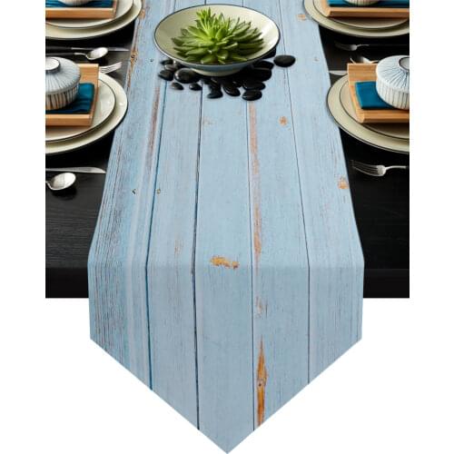 Vintage Wood Texture Blue Table Runner Country Wedding Decor Cake Tablecloth Placemat Dinning Table Decoration Table Runners