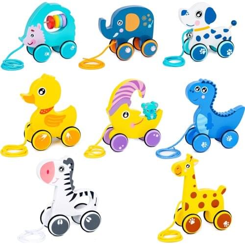 Walk-A-Long Croc Dog Toddler Wooden Pull Along Toy Baby Dragging Kids Puppy Baby Learn Walk Toy Tractors New Arrival High Qualit