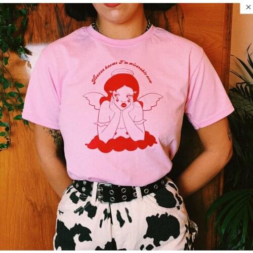 Heaven Cute Angel T-Shirt 100% Cotton Casual Women Stylish Kawaii Aesthetic Short Sleeve Tee Angel Clothing Tops shirts