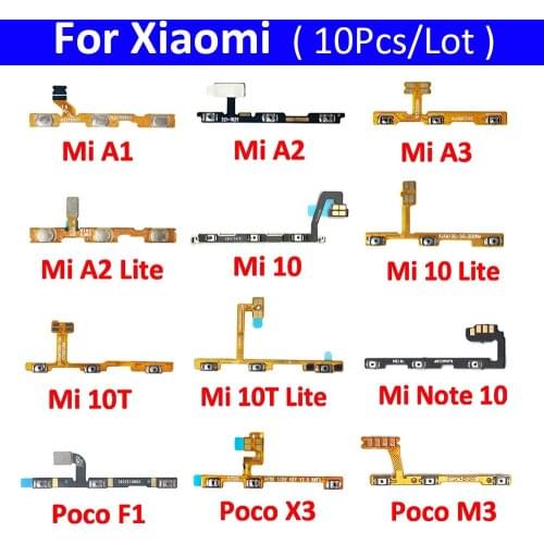 10Pcs Power On Off Volume Side Button Key Flex Cable For Xiaomi Mi A1 A2 A3 Mi 9 10 10T 11 Lite Pro Mi Note 10 Pro Poco F1 X3 M3