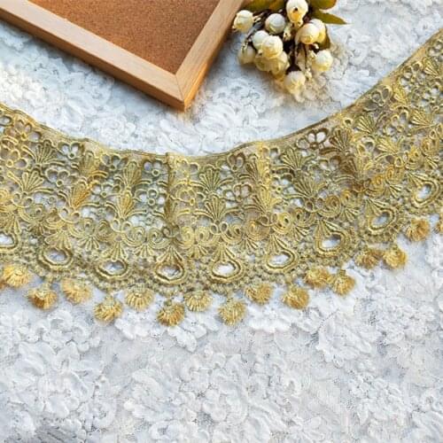 17cm 6.7" Wide 3Yards/lot Victorian Antique Embroidery Lace Trim in Metallic Gold, Gold Lace for Wedding Gown, Costume Design