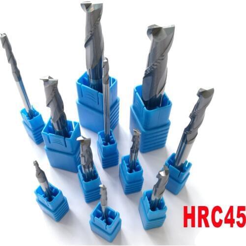 2mm 3mm 4mm 5mm 6mm 8mm 10mm 12mm 2 Flutes HRC45 Tungsten Carbide Flat square End Mills Spiral Bits CNC Endmill Router Bits
