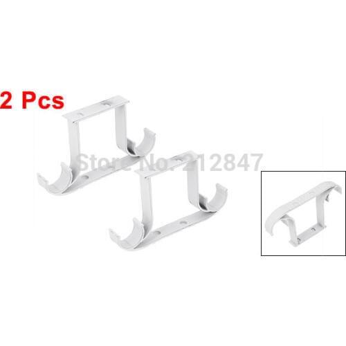 2pcs 1" or 1 1/8" Dia Double Hook Drapery Curtain Rod Ceiling Bracket White