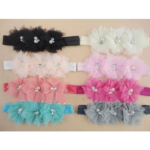 2013 Bling Triple Tulle Flower Headbands Baby Flower Headbands Tulle Mesh Flower HEADBANDS Toddlers Photography Prop 120pcs/lot