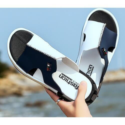 2019 Men Summer Slippers Hot Sanda2020 Men Summer Slippers Hot Sandals Fashion Peep Toe PU Flip Flops Shoes Male Outdoor Non-sli