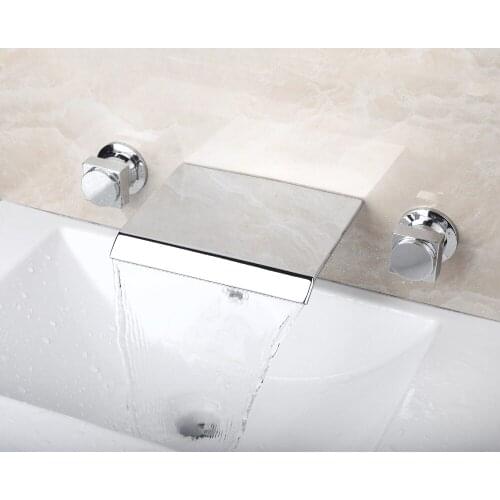 YANKSMART Bathroom Wall Mounted 3 Pcs Tub Mixer For Bath Shower Square Shower Hotel Solid Brass Bath Waterfall Tub Faucet