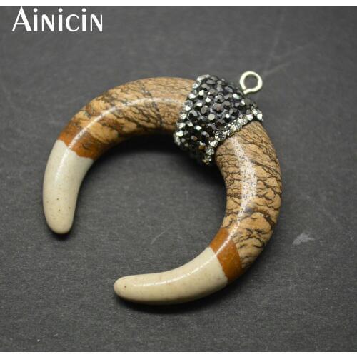 5pcs Brown Color Natural Stone Black Rhinestone Crystal Paved Pendant Fashion Women Jewelry Making Materials