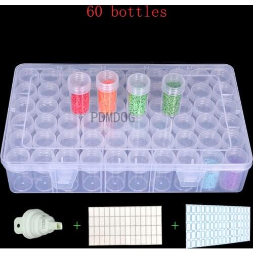 60 Bottles Box Transparent Container Case Diamond Painting Accessories Diamond Embroidery Beads Storage Box Organizer Tools