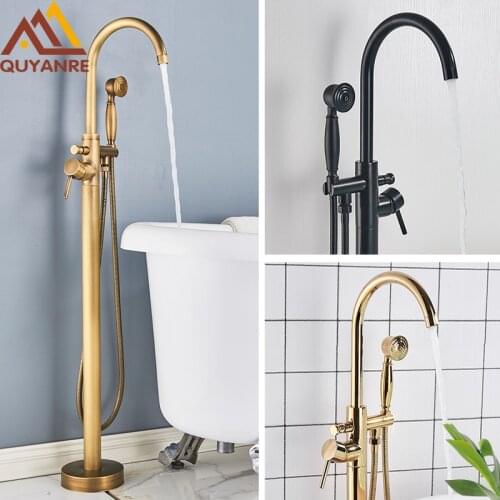 Antique Brass Floor Standing Faucet Matte Black Bathtub Shower Faucet Pull Out Switch Sinlge Handle Bathtub Shower Mixer Tap