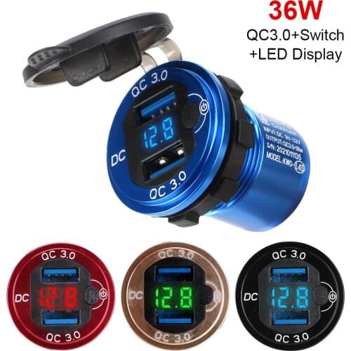 12/24V Car USB Quick Chargers Splitter LED Touch Switch Trailer Truck Off Road 4x4 Caravan Dirt Pit Bike Motorcycle Accessories