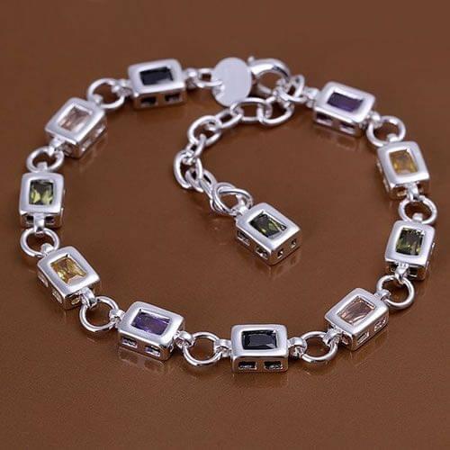 Free Shipping Bracelet For Woman Girls Gifts Silver Color Fashion Jewelry Square Color Stone Bracelet/asdfasdf Dsafasdfasd