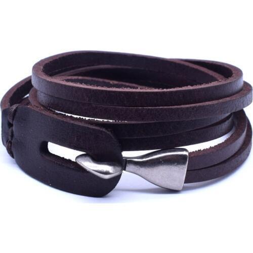VOQ New Design Punk Black & Brown Wrap Bracelet Length 60cm Multi-layer Leather Bracelet Men Fashion Jewelry Wholesale