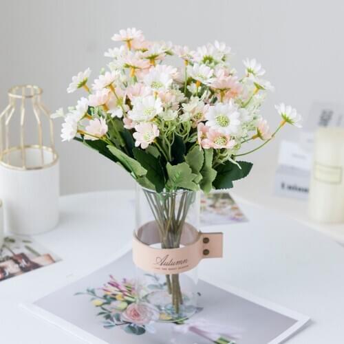 1 Bunch 15 Head Cineraria Artificial Flower Bouquet Home Office Decor Silk Daisy Fake Plant Wedding Decorative Indoor Garden