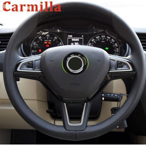 Carmilla Black Car Steering Wheel Decoration Cover Trim Sticker for Skoda Octavia Superb 2014 2015 2016 Yeti Rapid Octavia A7