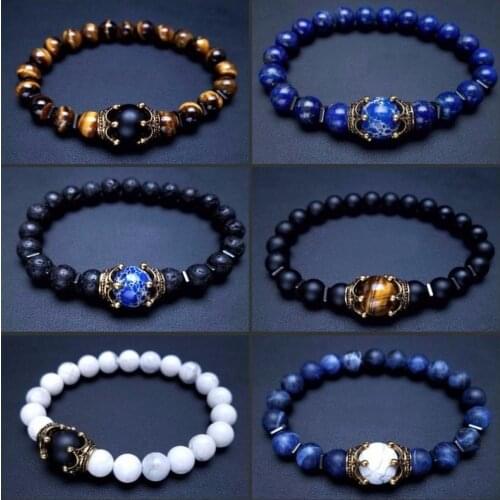 Charm Bracelet for Men Fashion Luxury Antique Crown High Quality Tiger Eye Stone Bead Bracelets Jewelry Male Pulseira Bileklik
