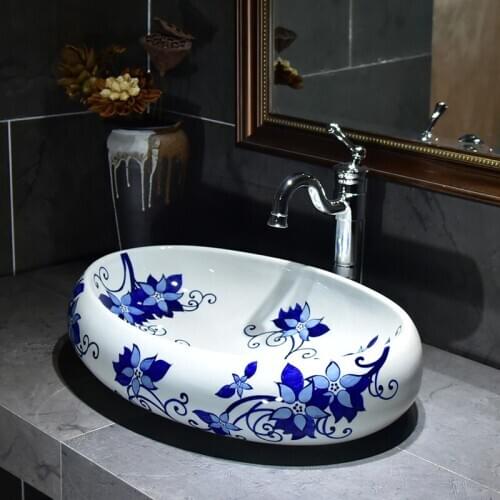 Jingdezhen Bathroom ceramic sink wash basin Counter Top oval ceramic Wash Basin bathroom basins