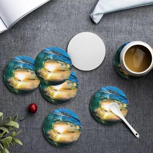 Upetstory Designer Wave Print Cup Coaster Table Mats Creative Heat-resistant Placemats Coffee Mug Cup Coasters Pads Customize