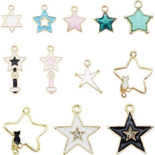 Julie Wang 12PCS Enamel Charms Mixed Star Magic Wand Zinc Alloy Gold Tone Pendant Bracelet Jewelry Making Accessory