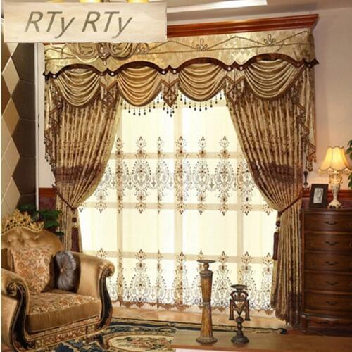 European luxury embroidered Window curtains for living room shade curtain fabric for curtains for bedroom kitchen