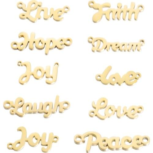 Fnixtar 20Pcs Word Love Joy Peace Faith Hope Dream Charms Mirror Polish Stainless Steel Connector Charms For DIY Making Necklace