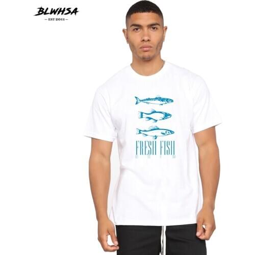 BLWHSA Fresh Fish Printed T Shirt Men Casual Summer Short Sleeve Funny T-shirt Hip Hop Design Fresh Fish Printing Plus Size Tops