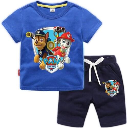 PAW PATROL Girls summer cartoon print casual short-sleeved shorts Suits cotton Boys t-shrit+pant set