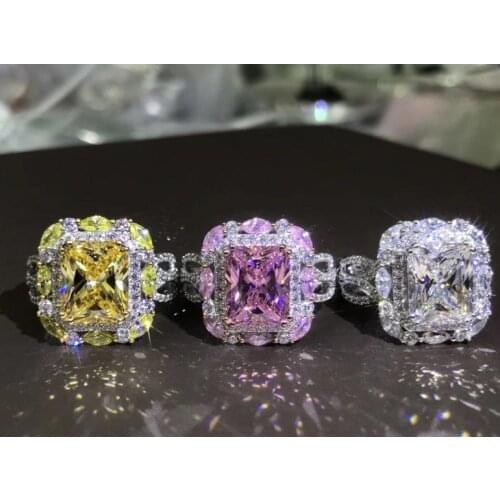 Exquisite S925 Sterling Silver 3 Color Pink Yellow White CZ Zircon Ring Suitable for Women Fashion Wedding Engagement Jewelry
