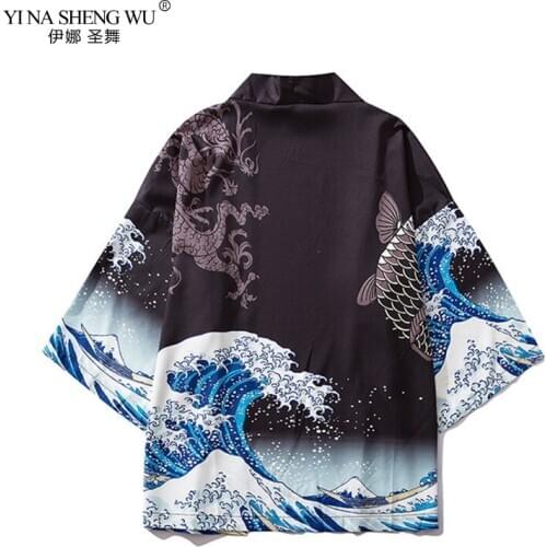 The Great Wave Off Kanagawa Man Japanese Traditional Orient Ethnic Cardigan Kimono Haori Man Unisex Thin Loose Ukiyo-e Outfits