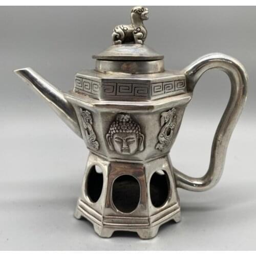 China White copper Buddha head teapot crafts statue