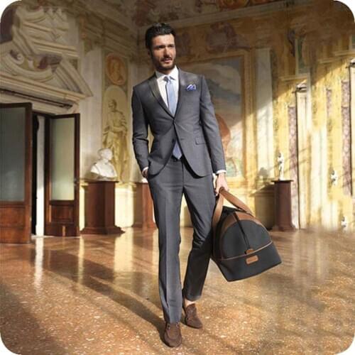 Custom Made Classic Business Grey Men Wedding Suit Male Blazers Slim Fit Suits For Men Costume Casual Party 2Piece Jacket+Pants