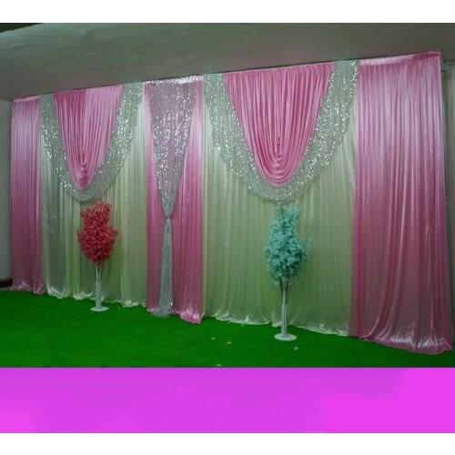 Ice Silk Elegant White Wedding Backdrop Curtain With Silver Sequins Swag Wedding Party Stage Celebration Background Props