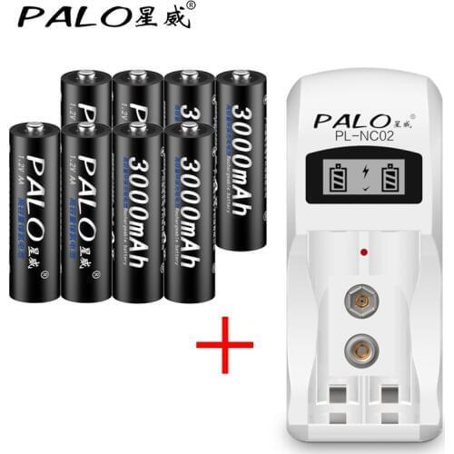 Hot Sale Original PALO NiCd NiMh LCD Smart Intelligent Battery Charger For AA AAA 9V 6F22 With 8Pcs 1.2V AA Rechargeable Battery