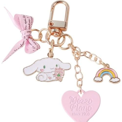 Cute Girls' Keychains Car Keys Key Chains Bag Decor Charms Pink Rosette Rainbow Pendant