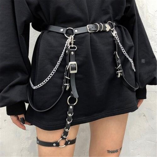 Fashion Trend Women Punk Rock Stylish Accessories Gothic Handmade PU Leather Harness Belts Leg Suspenders Stockings Waist Straps