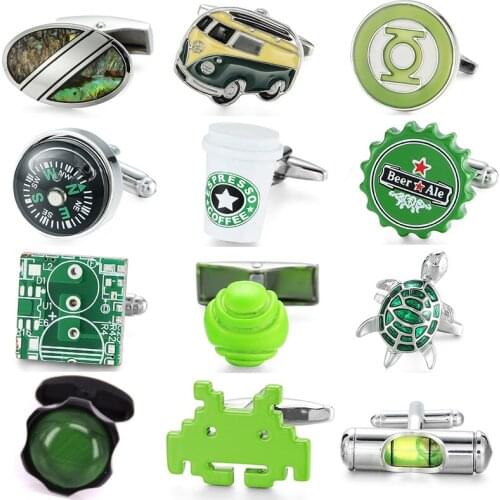 Summer new modern technology enamel spray printing green Cufflinks punk style fashion mens shirt Cufflinks jewelry French shirt