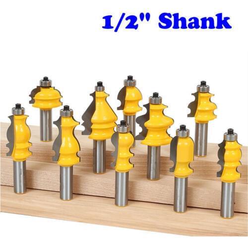 10 Bit Architectural Molding Router Bit Set - 1/2" Shank Line Knife Woodworking Cutter Tenon Cutter For Woodworking Tools